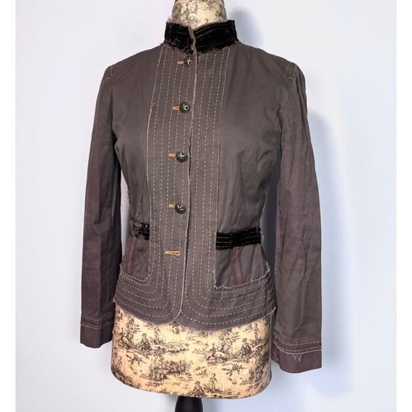 Johnny Was Sz S Embellished Military Jacket Brown - Missing One Button - Picture 4 of 15
